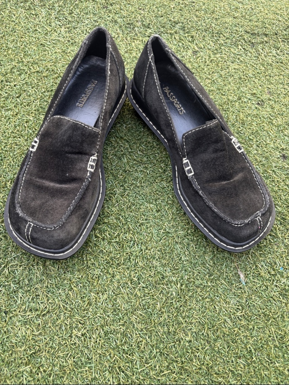 Passport Black Suede women Slip-On Loafers with Stitch Detail size 6